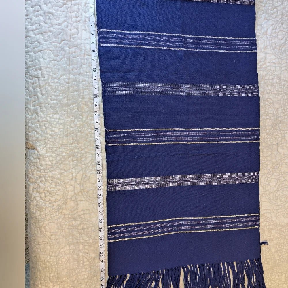 Hand Woven Blue Fringed Scarf From Mackay Home Craft Studio - Picture 6 of 6